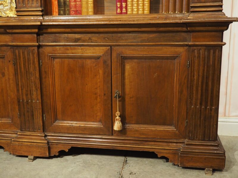 Antique Italian Neoclassical Walnut Wood Triple Bookcase - Image 4