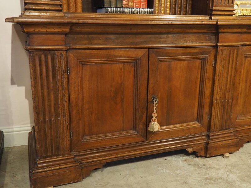 Antique Italian Neoclassical Walnut Wood Triple Bookcase - Image 6