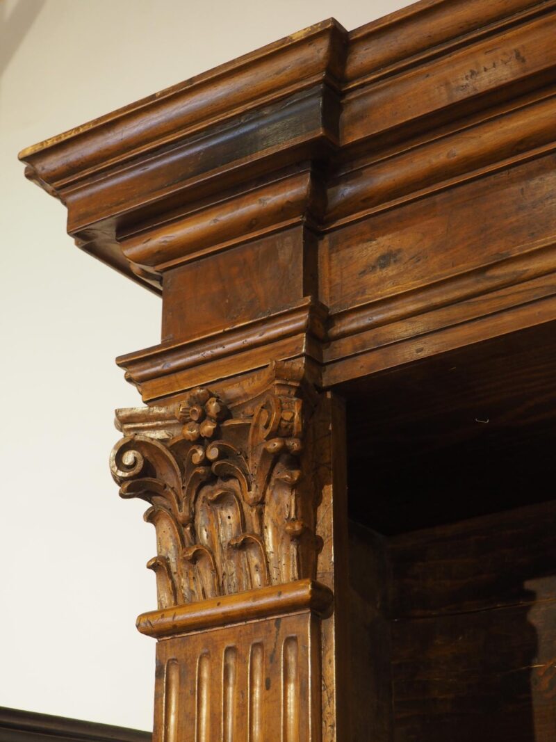 Antique Italian Neoclassical Walnut Wood Triple Bookcase - Image 8