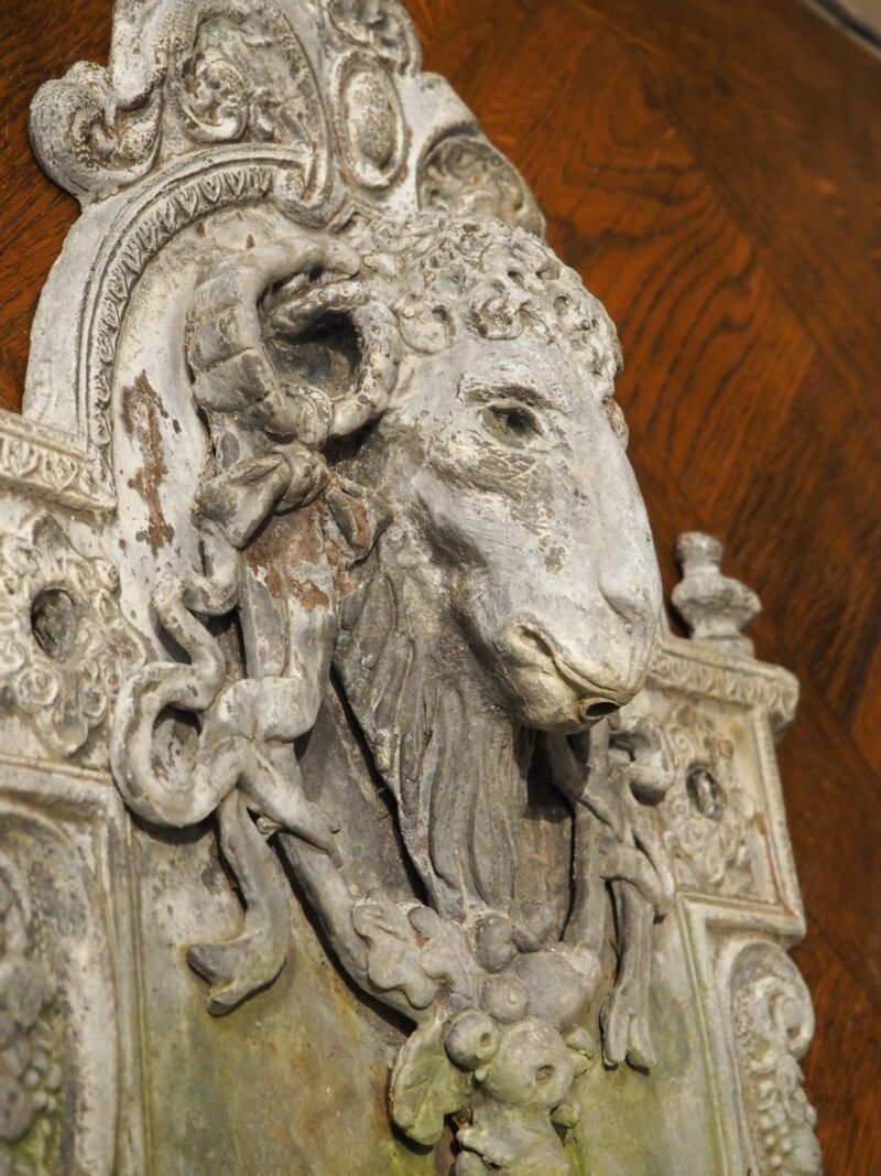 A Vintage Lead Rams Head Wall Fountain from England - Image 7