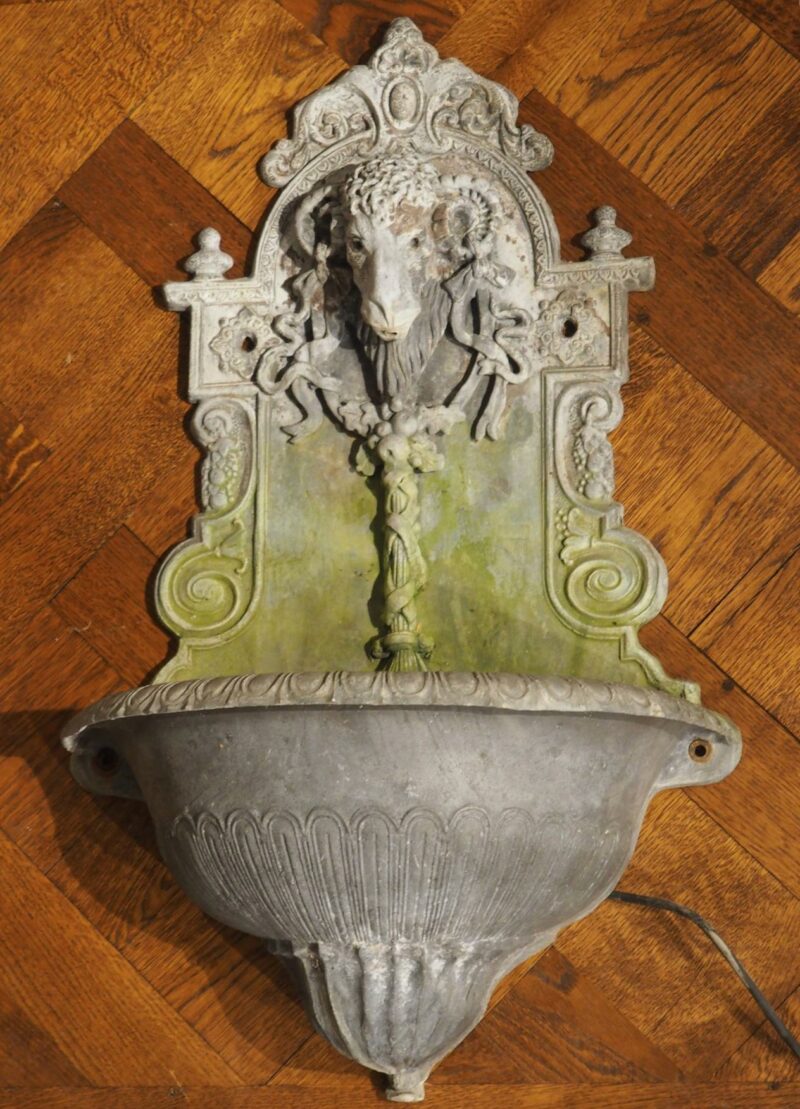 A Vintage Lead Rams Head Wall Fountain from England