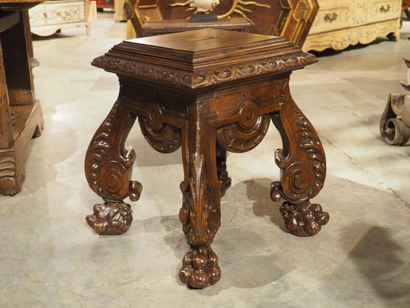 Circa 1880 French Carved Walnut Tabouret or Sellette with Large Lion Paw Feet - Image 2