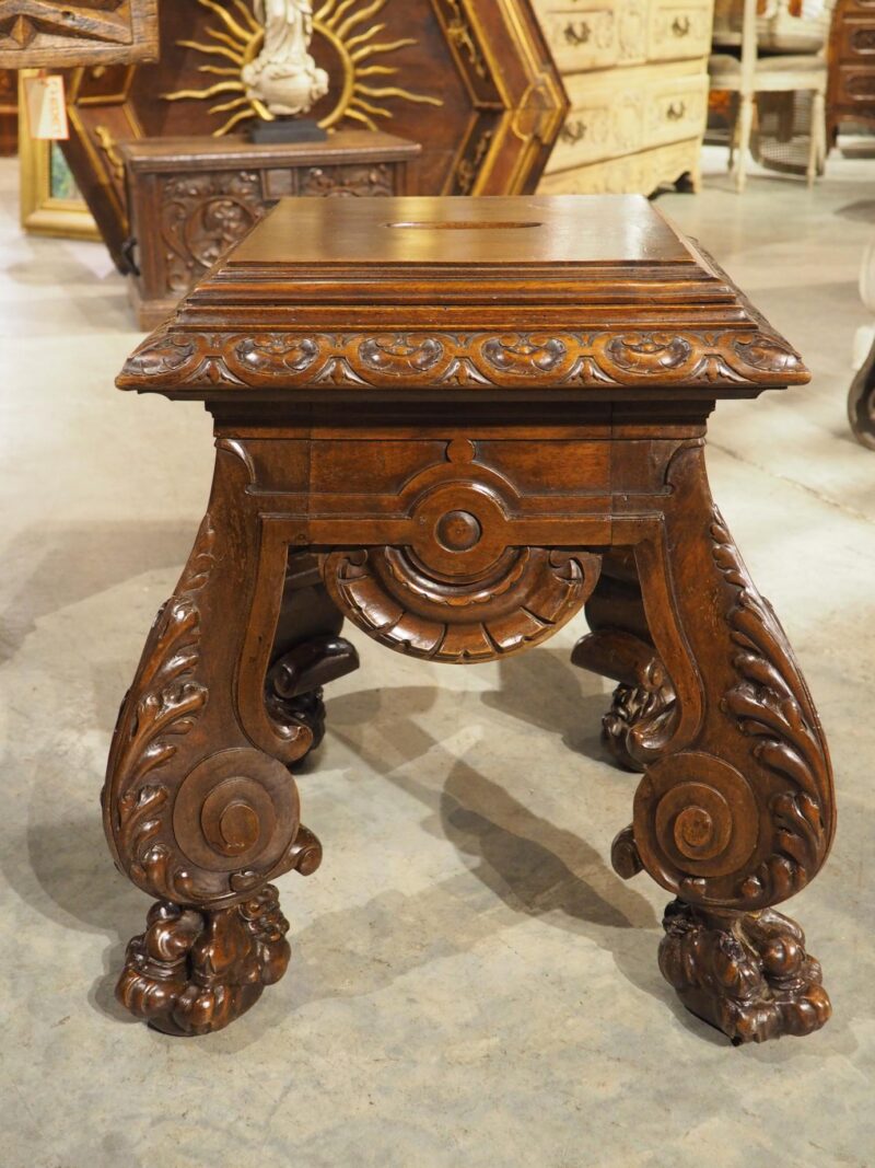 Circa 1880 French Carved Walnut Tabouret or Sellette with Large Lion Paw Feet - Image 14