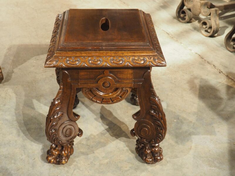 Circa 1880 French Carved Walnut Tabouret or Sellette with Large Lion Paw Feet - Image 16