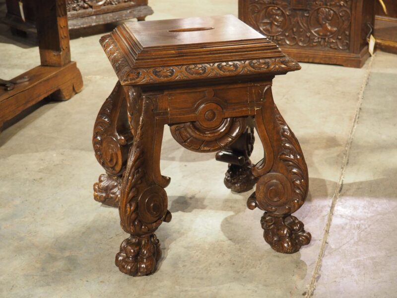 Circa 1880 French Carved Walnut Tabouret or Sellette with Large Lion Paw Feet - Image 3