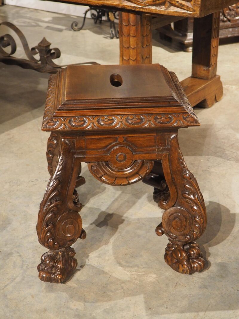 Circa 1880 French Carved Walnut Tabouret or Sellette with Large Lion Paw Feet - Image 4