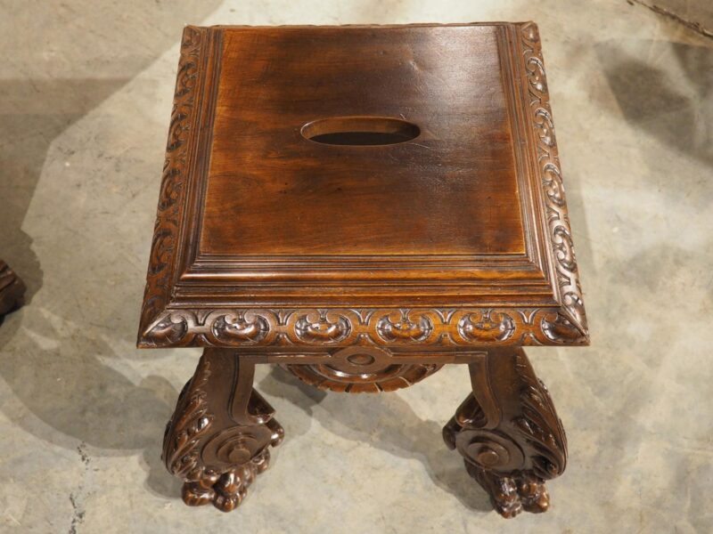 Circa 1880 French Carved Walnut Tabouret or Sellette with Large Lion Paw Feet - Image 5