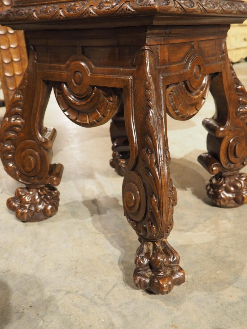 Circa 1880 French Carved Walnut Tabouret or Sellette with Large Lion Paw Feet - Image 8