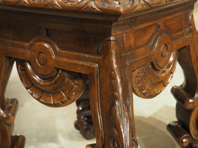 Circa 1880 French Carved Walnut Tabouret or Sellette with Large Lion Paw Feet - Image 9