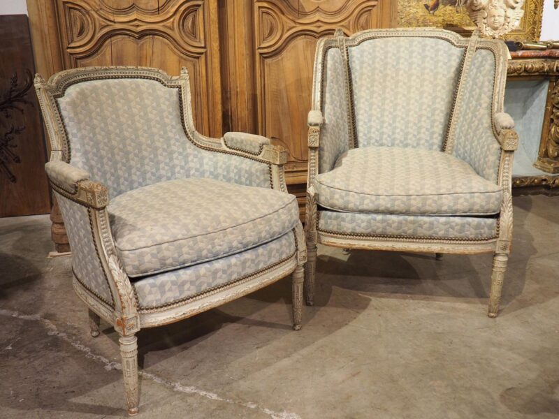 Rare Pair of Period French Louis XVI His and Hers Bergère Armchairs, Circa 1780 - Image 2