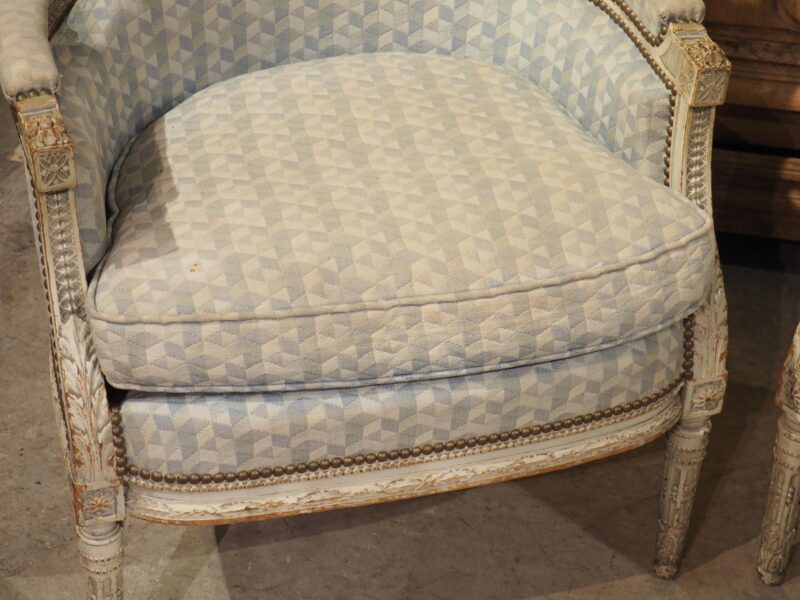 Rare Pair of Period French Louis XVI His and Hers Bergère Armchairs, Circa 1780 - Image 7