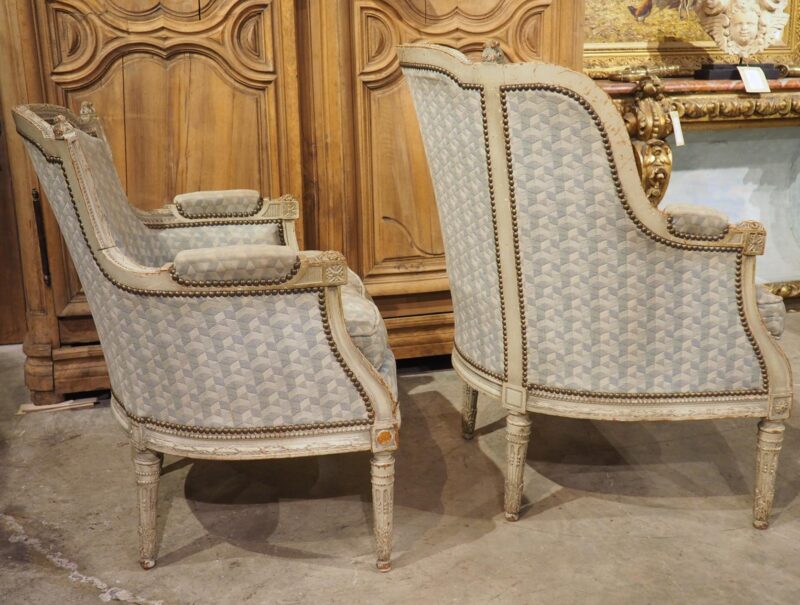 Rare Pair of Period French Louis XVI His and Hers Bergère Armchairs, Circa 1780 - Image 11