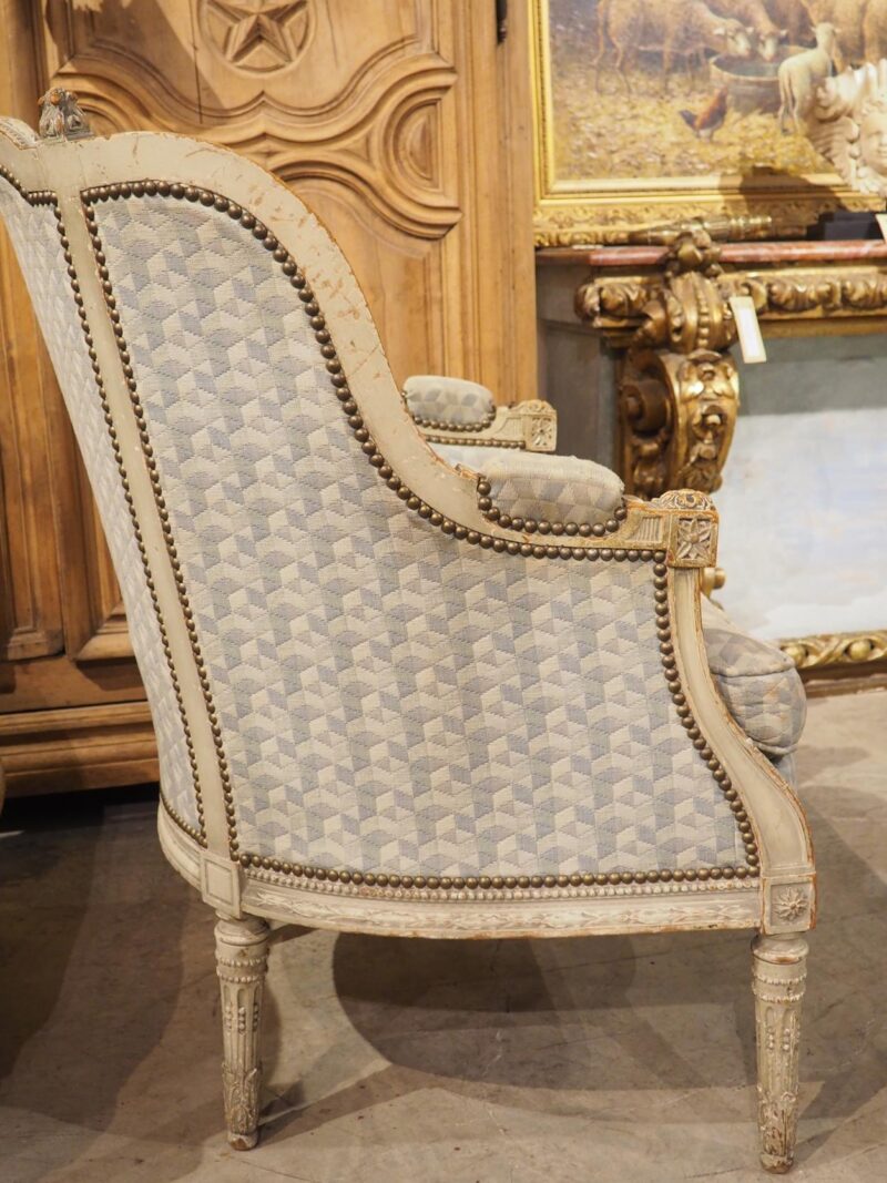 Rare Pair of Period French Louis XVI His and Hers Bergère Armchairs, Circa 1780 - Image 12