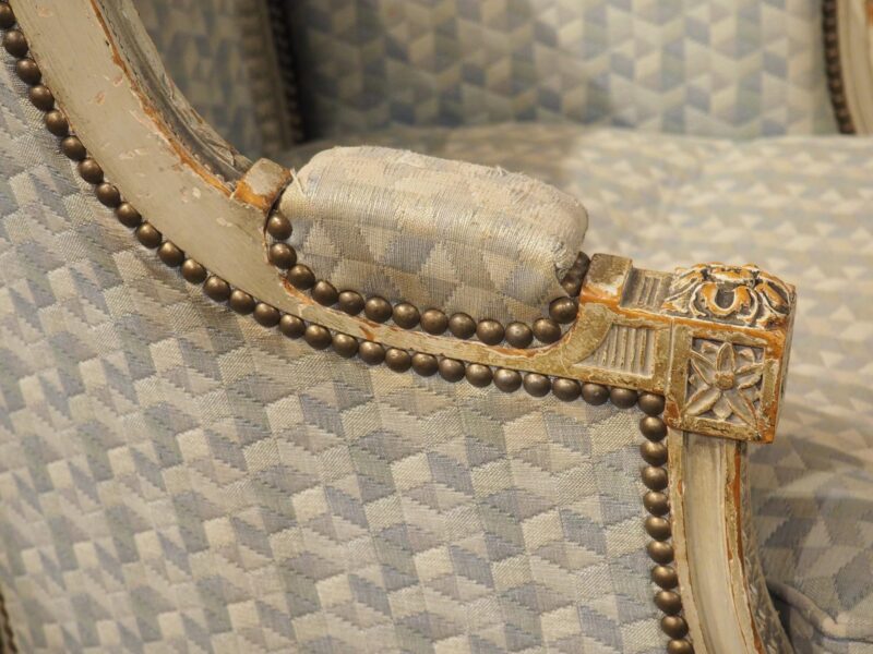 Rare Pair of Period French Louis XVI His and Hers Bergère Armchairs, Circa 1780 - Image 14