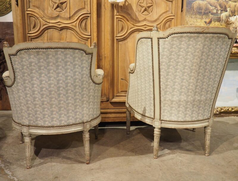 Rare Pair of Period French Louis XVI His and Hers Bergère Armchairs, Circa 1780 - Image 15