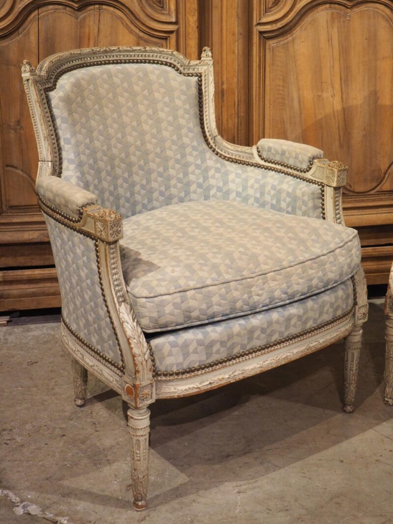 Rare Pair of Period French Louis XVI His and Hers Bergère Armchairs, Circa 1780 - Image 4