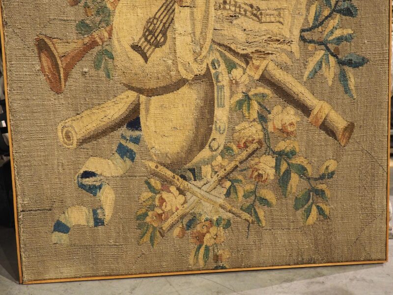 A Framed 18th Century Aubusson Musical Trophy Tapestry Fragment, Circa 1785 - Image 3