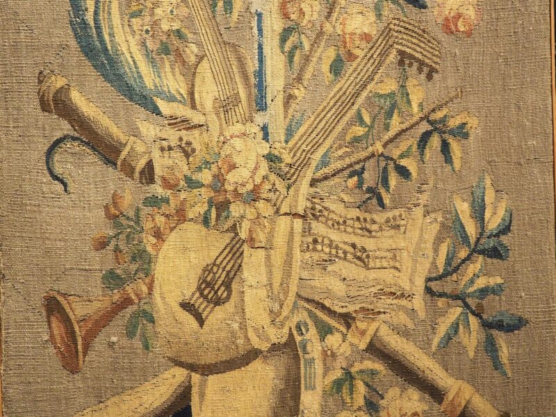 A Framed 18th Century Aubusson Musical Trophy Tapestry Fragment, Circa 1785 - Image 4