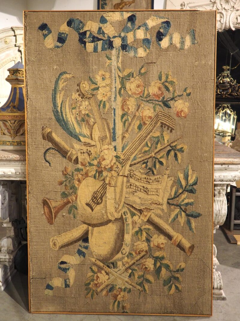 A Framed 18th Century Aubusson Musical Trophy Tapestry Fragment, Circa 1785