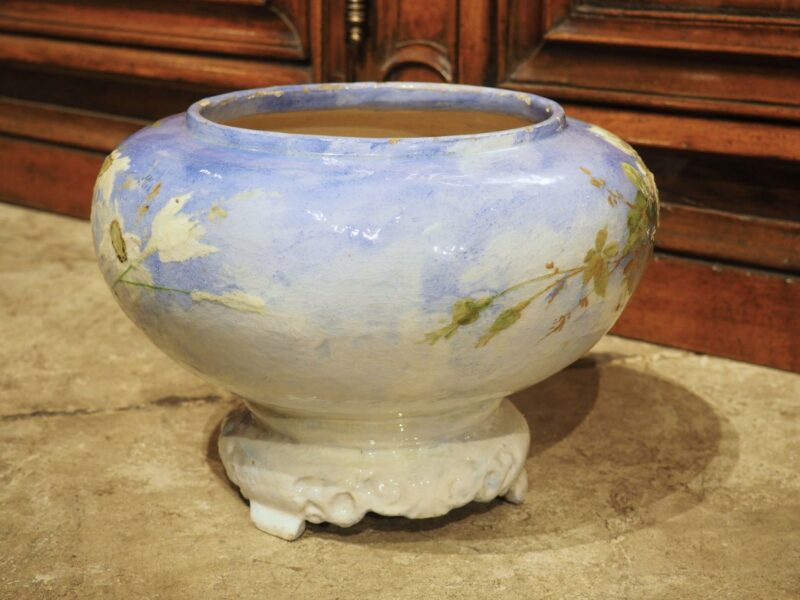 Antique French Blue Ground Barbotine Cachepot in the Style of Montigny, C. 1900 - Image 9