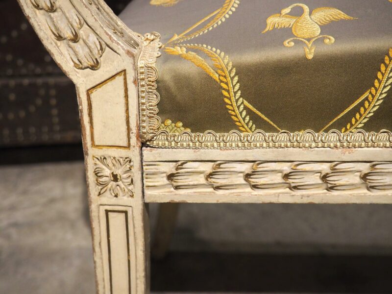 19th Century French Painted Neoclassical Style Banquette with Silk Upholstery - Image 13