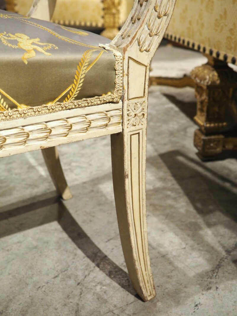 19th Century French Painted Neoclassical Style Banquette with Silk Upholstery - Image 12