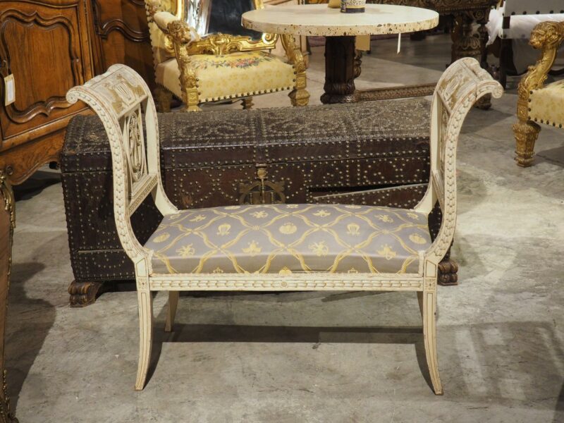 19th Century French Painted Neoclassical Style Banquette with Silk Upholstery - Image 9