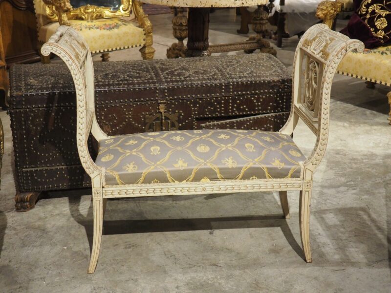 19th Century French Painted Neoclassical Style Banquette with Silk Upholstery - Image 8