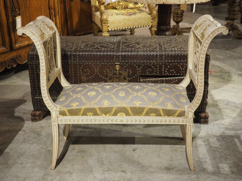 19th Century French Painted Neoclassical Style Banquette with Silk Upholstery - Image 4