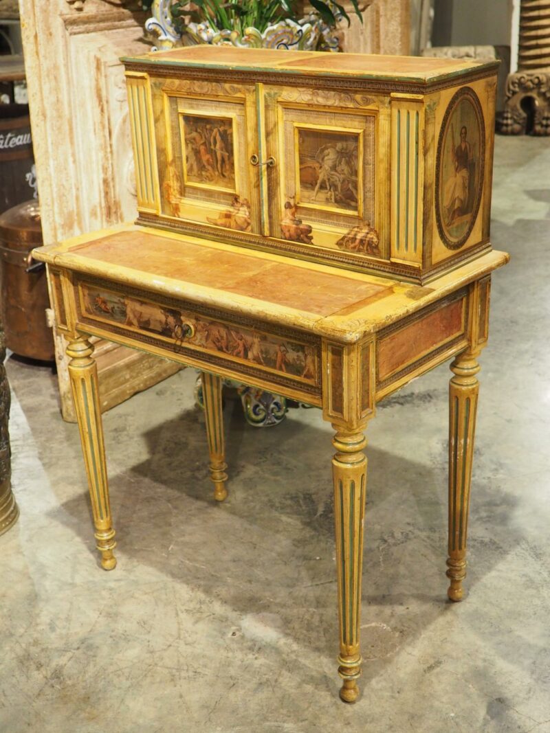 Antique Italian Neoclassical Painted and Découpage Ladies Desk, Circa 1890 - Image 2