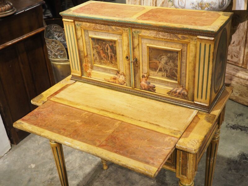 Antique Italian Neoclassical Painted and Découpage Ladies Desk, Circa 1890 - Image 18