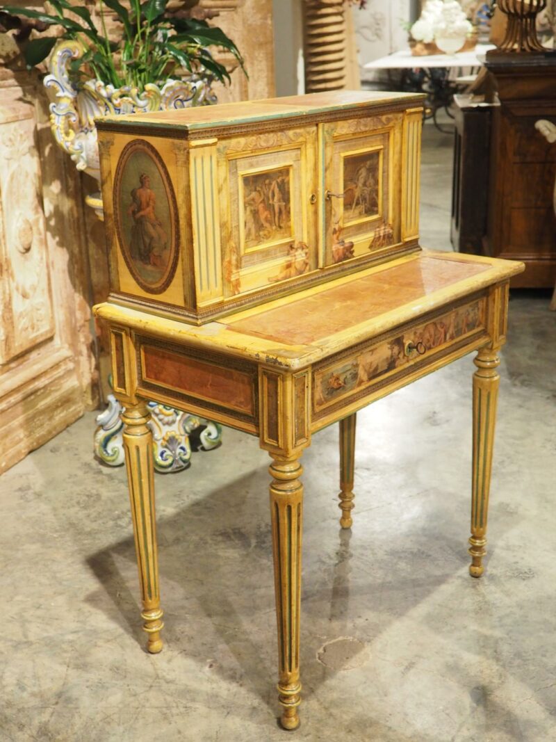 Antique Italian Neoclassical Painted and Découpage Ladies Desk, Circa 1890 - Image 19