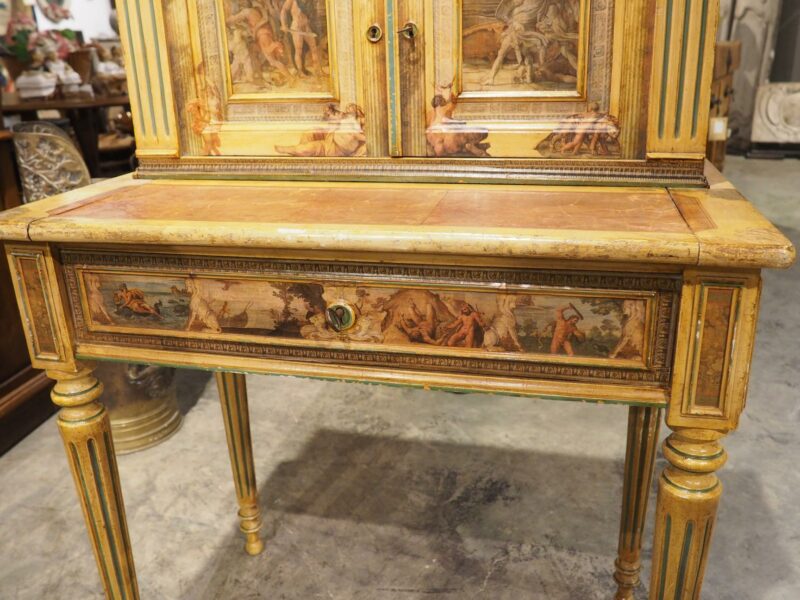 Antique Italian Neoclassical Painted and Découpage Ladies Desk, Circa 1890 - Image 5