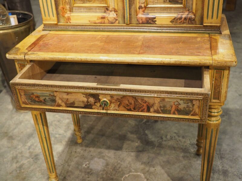 Antique Italian Neoclassical Painted and Découpage Ladies Desk, Circa 1890 - Image 9