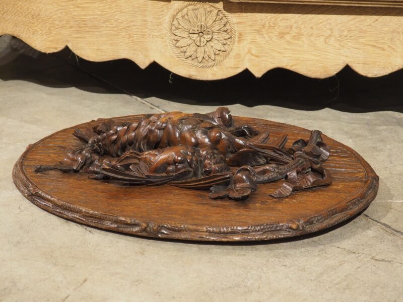 19th Century French Oval Black Forest Game Plaque with Bark Trompe L'Oeil - Image 15