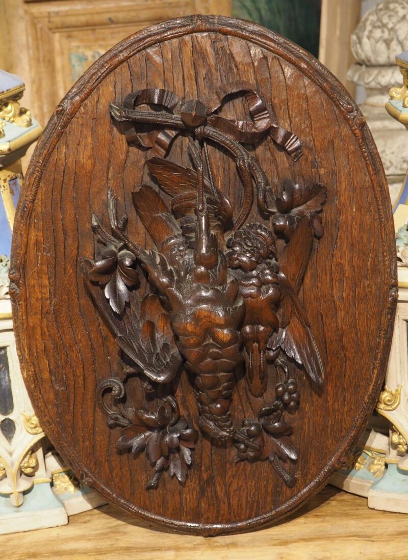 19th Century French Oval Black Forest Game Plaque with Bark Trompe L'Oeil - Image 2