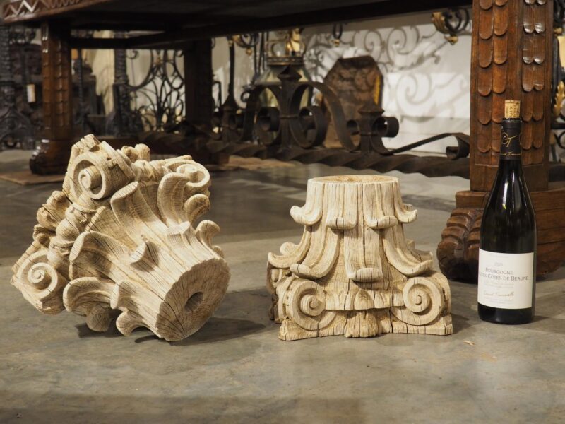 Pair of 18th Century Carved and Weathered Oak Capitals from France - Image 11