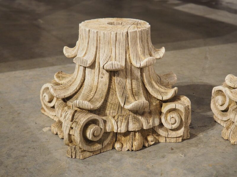 Pair of 18th Century Carved and Weathered Oak Capitals from France - Image 6