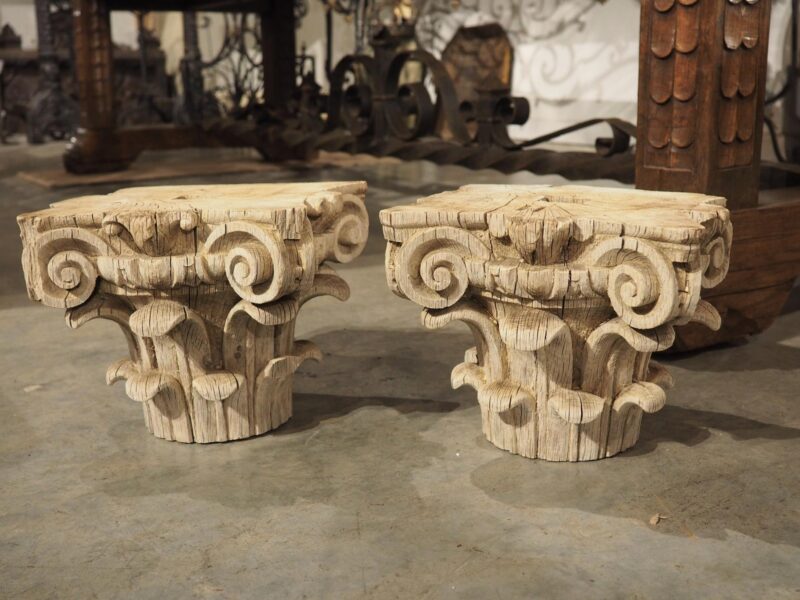 Pair of 18th Century Carved and Weathered Oak Capitals from France - Image 8