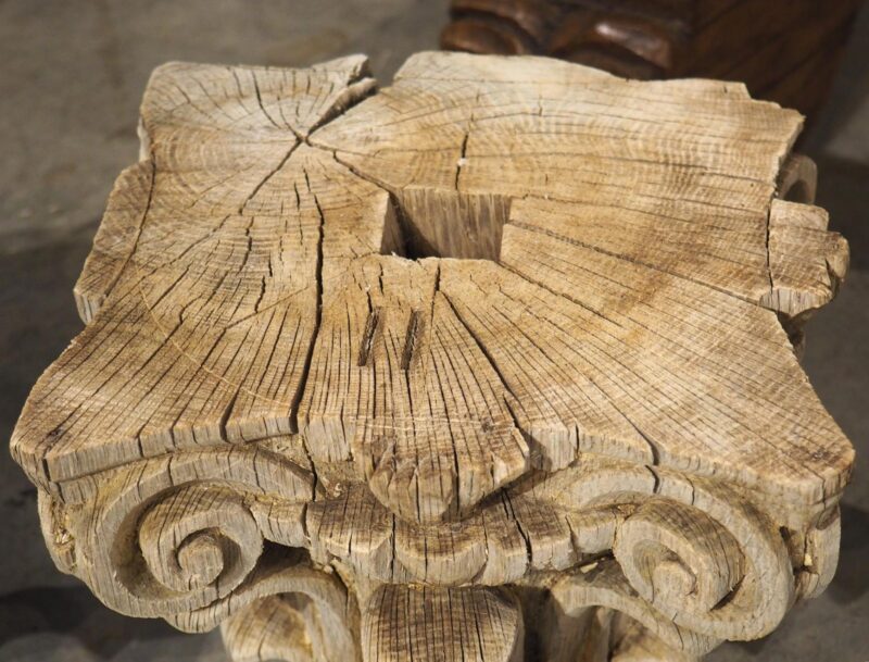 Pair of 18th Century Carved and Weathered Oak Capitals from France - Image 9