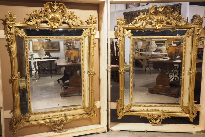 Pair of Large French Napoleon III Gold Leaf and Beveled Mirrors, Circa 1860 - Image 2