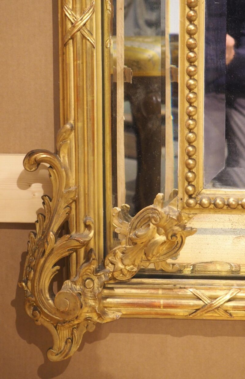 Pair of Large French Napoleon III Gold Leaf and Beveled Mirrors, Circa 1860 - Image 9