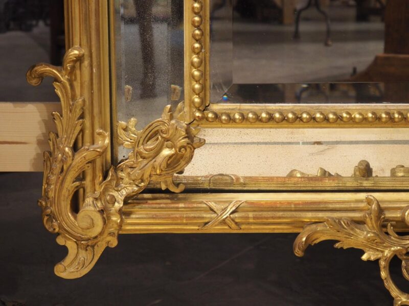 Pair of Large French Napoleon III Gold Leaf and Beveled Mirrors, Circa 1860 - Image 12