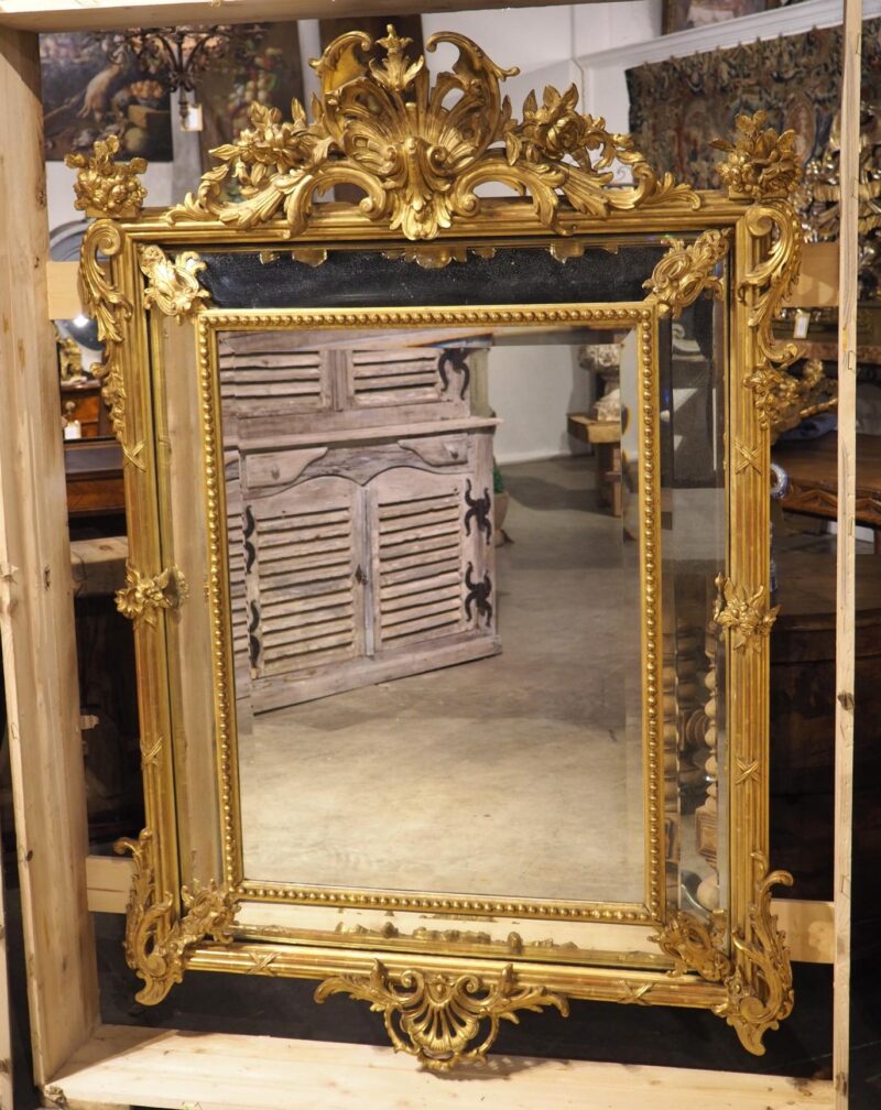 Pair of Large French Napoleon III Gold Leaf and Beveled Mirrors, Circa 1860 - Image 3