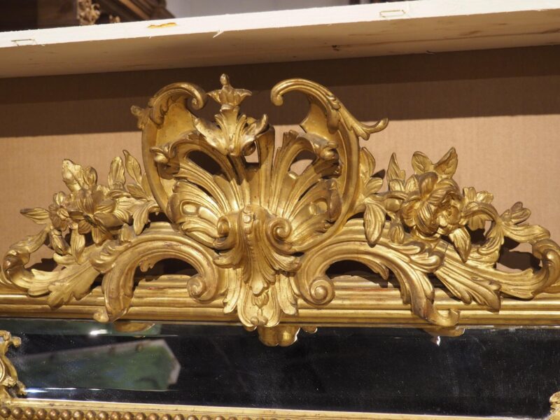 Pair of Large French Napoleon III Gold Leaf and Beveled Mirrors, Circa 1860 - Image 4