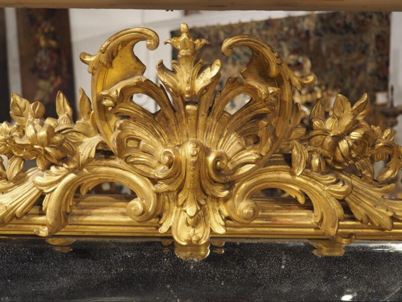 Pair of Large French Napoleon III Gold Leaf and Beveled Mirrors, Circa 1860 - Image 5