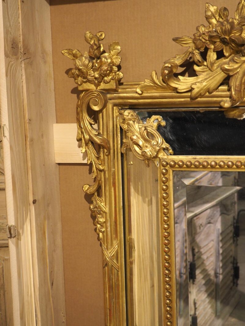 Pair of Large French Napoleon III Gold Leaf and Beveled Mirrors, Circa 1860 - Image 6