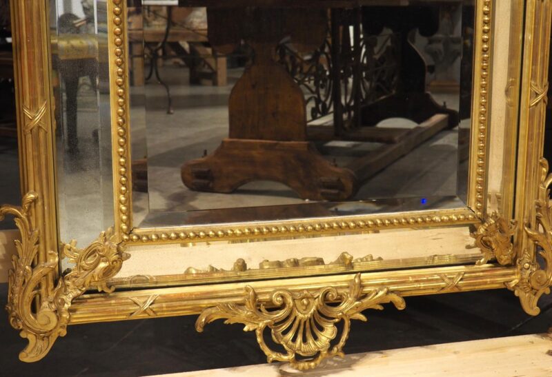 Pair of Large French Napoleon III Gold Leaf and Beveled Mirrors, Circa 1860 - Image 7