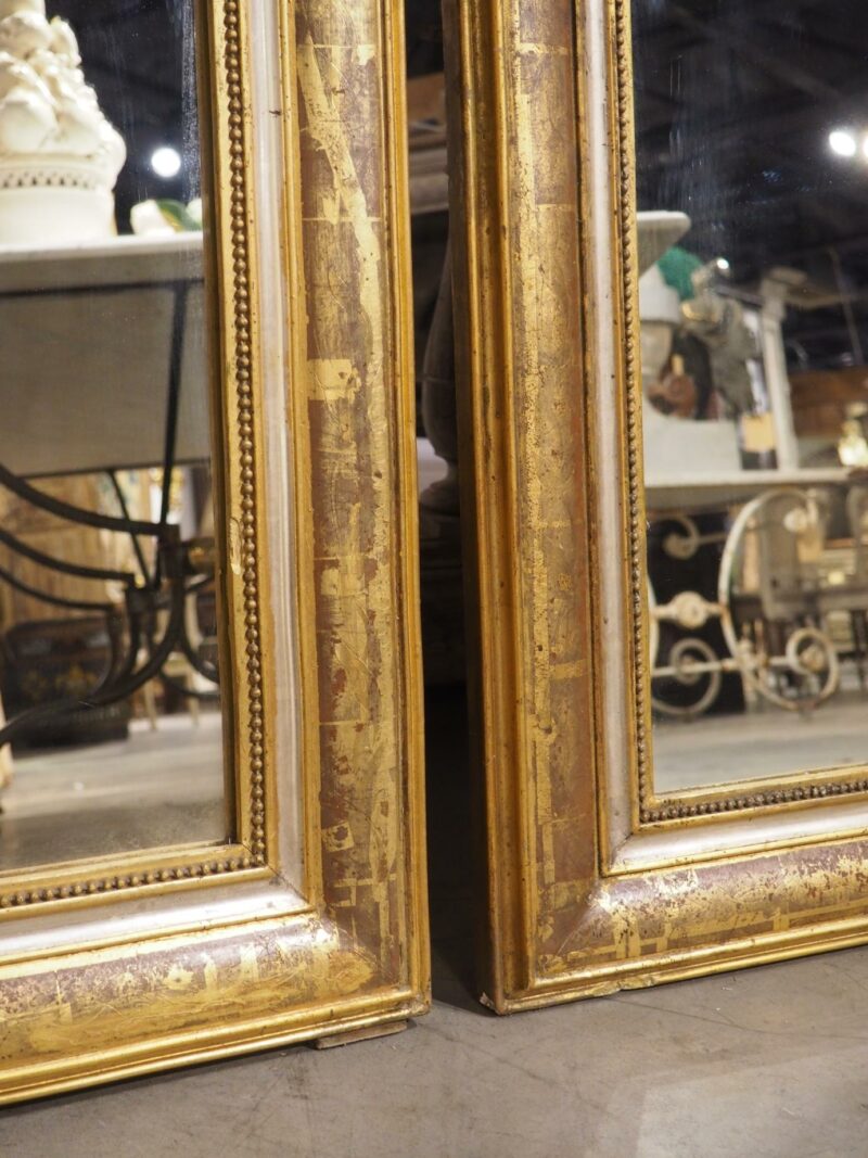 Pair of 19th Century French Gold Louis Philippe Style Mirrors, Silver, Red Bole - Image 10