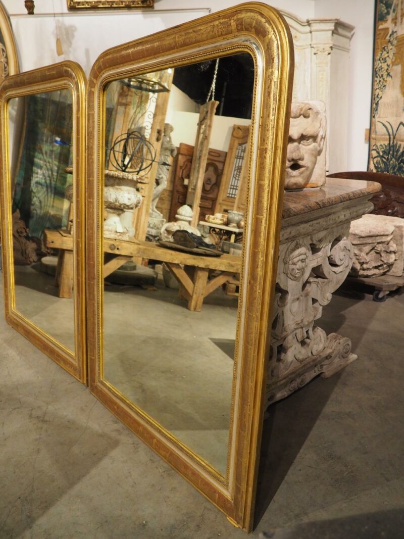 Pair of 19th Century French Gold Louis Philippe Style Mirrors, Silver, Red Bole - Image 17